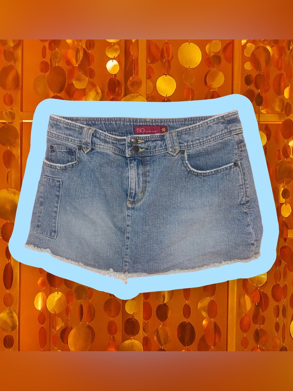 SO Blue Denim Mini Skirt with Double Button Waist